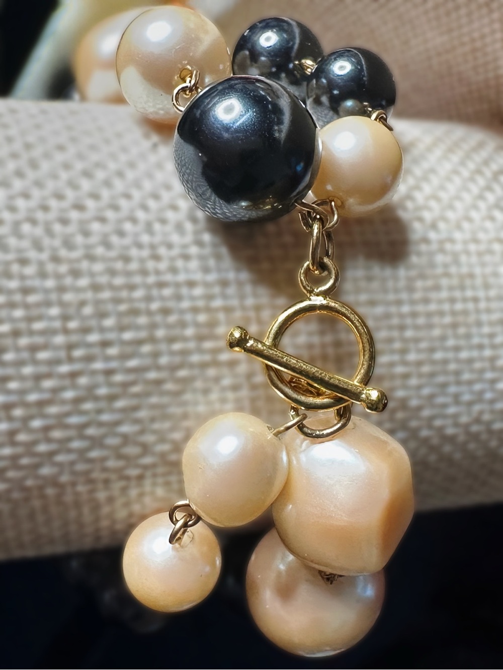 Pearl and Black Bead Double Strand Necklace & Bracelet Set - Picture 3 of 4